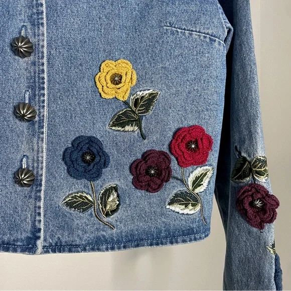 Vintage Y2K Rosette Crochet Denim Jacket - Picture 5 of 10